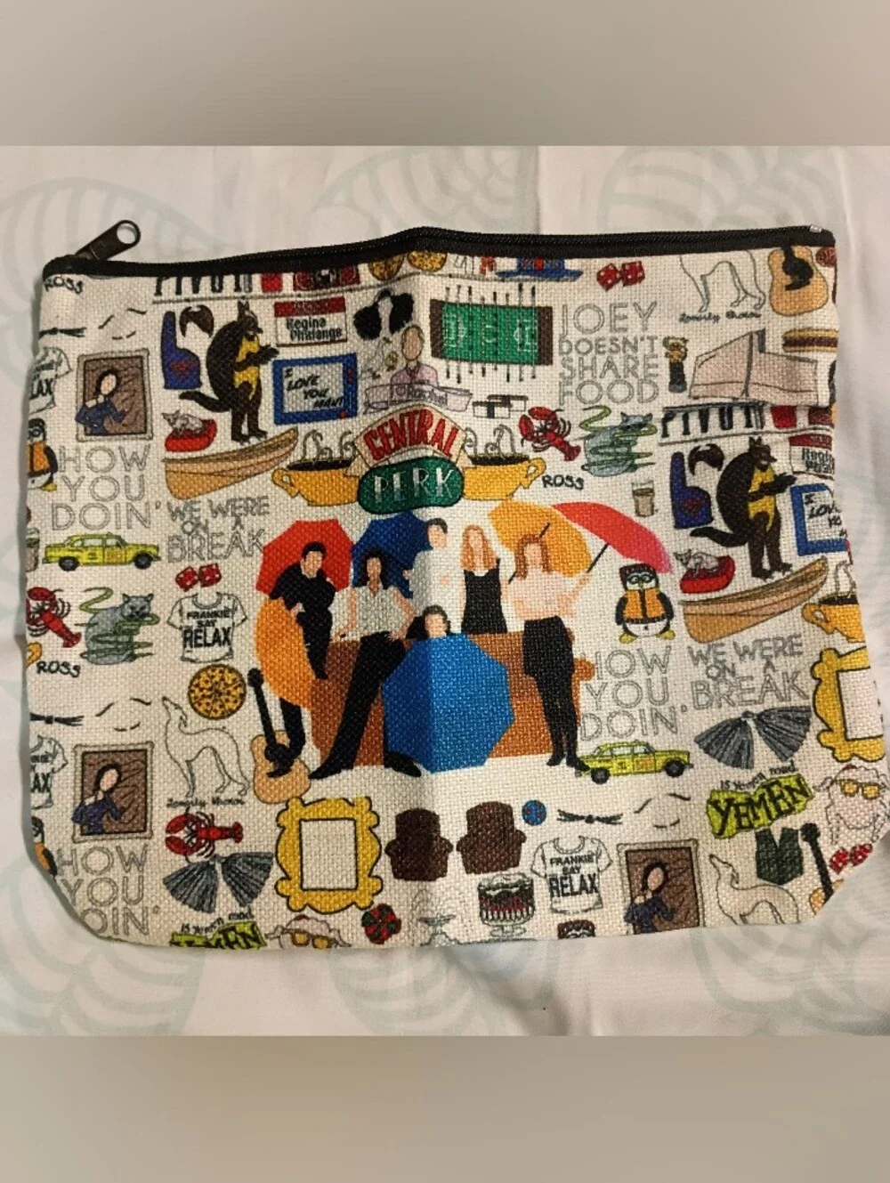 FRIENDS Canvas Cosmetic Pouch - White with Multicolor Graphics